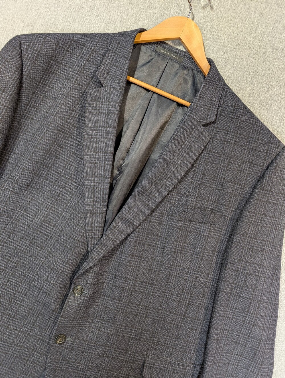 Chaps Wool Plaid Blazer Men's 56R Blue Black Two Button Suit Jacket